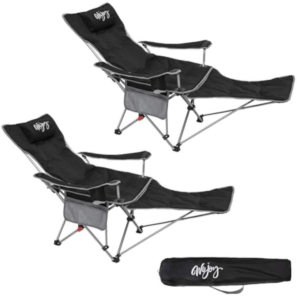 #WEJOY Folding Reclining Camping Chairs with Footrest, Black, Set of 2