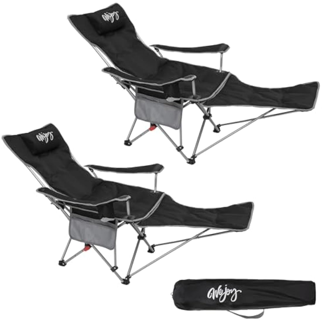 #WEJOY Folding Reclining Camping Chairs with Footrest, Black, Set of 2