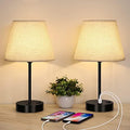 LIANTRAL Bedside Lamps Set of 2 | USB Charging Ports & Linen Shades