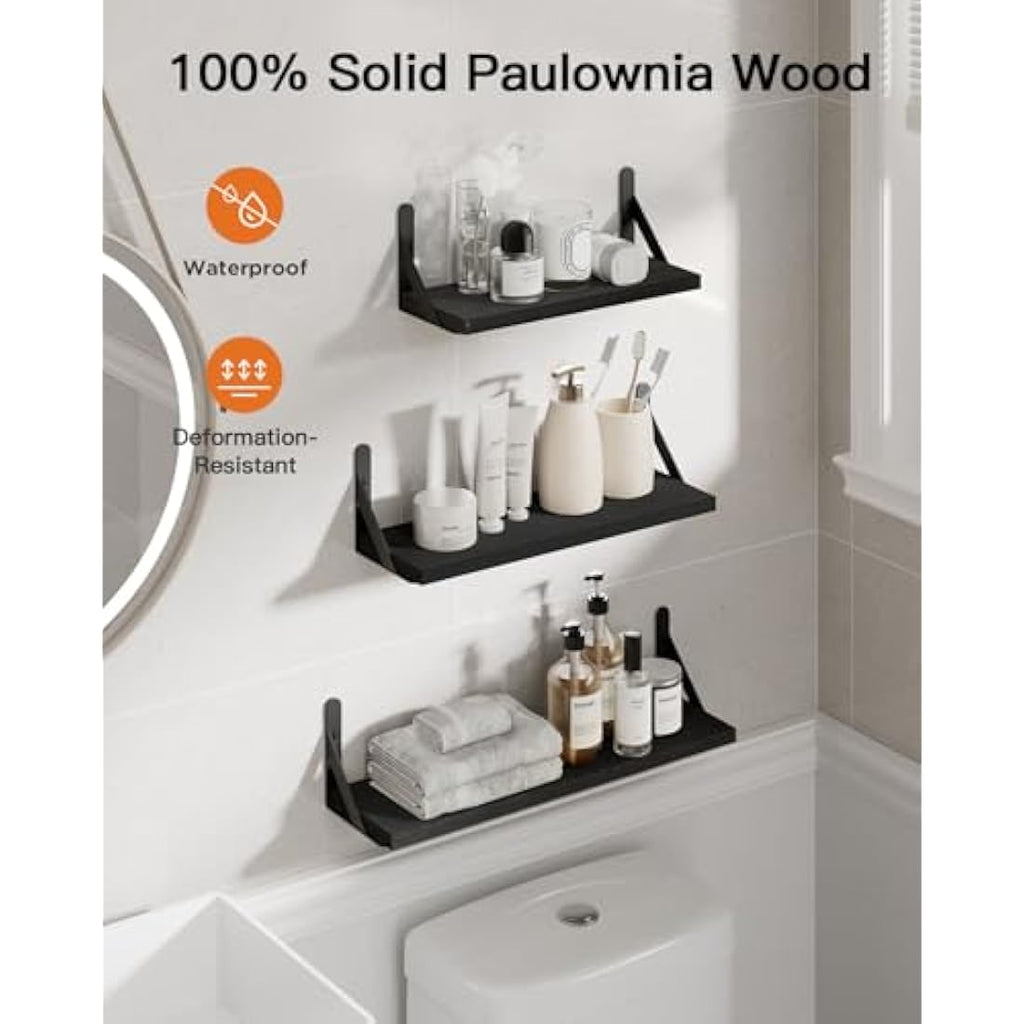 Pipishell Floating Shelves Set of 6 – Rustic Paulownia Wood Wall Shelves