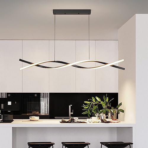 Mikeru 120CM Wave LED Pendant Light | Dimmable Black Kitchen Island Lamp