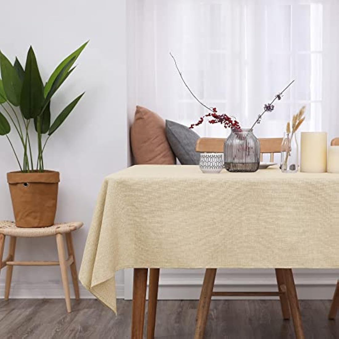Deconovo Faux Linen Tablecloth | Water Resistant Rectangular Beige