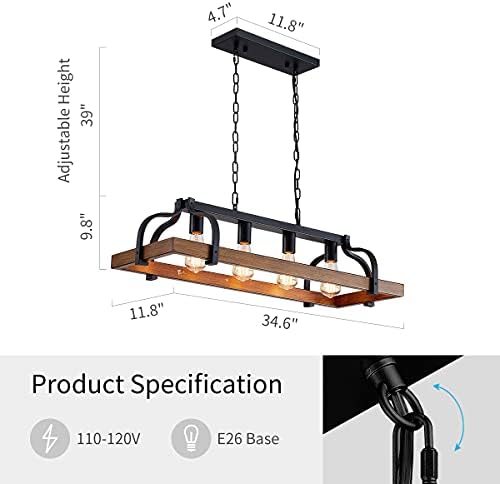 4-Light Pot Rack Chandelier – Rustic Wood Grain Kitchen Island