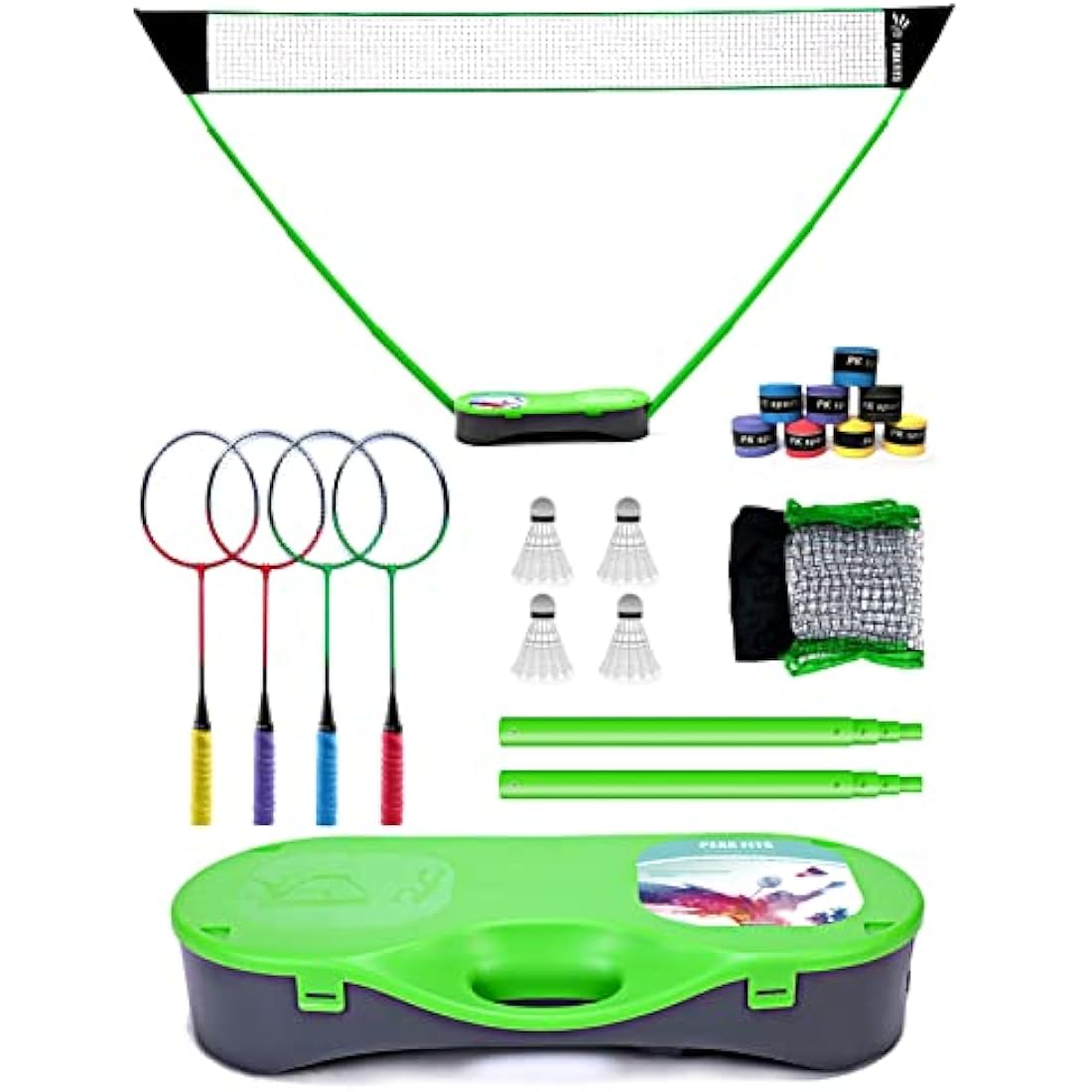 Portable Badminton Net Set with 4 Carbon Fiber Rackets