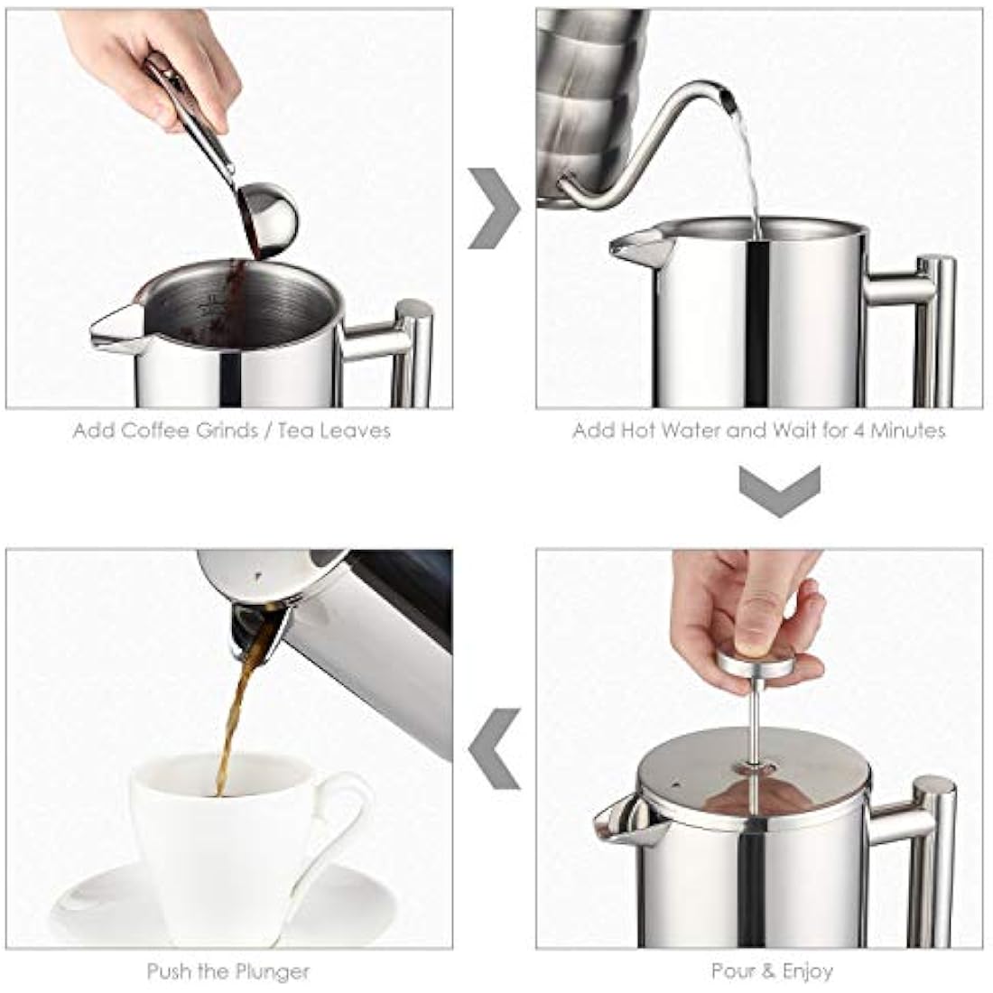 MaxMiuly French Press 1.5L | Insulated Double Wall Stainless Steel