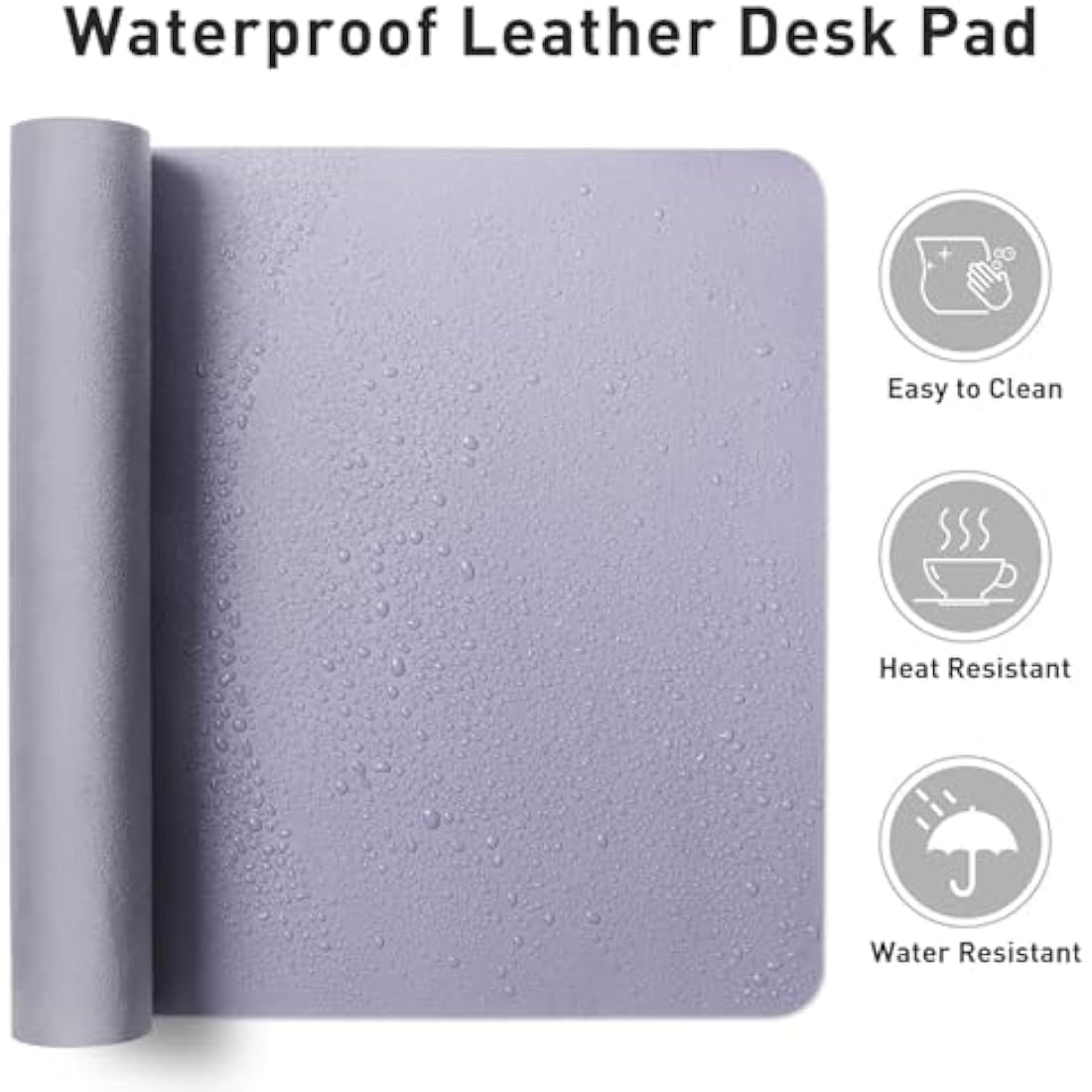 PU Leather Desk Pad - Waterproof Non-Slip Mat, Lavender