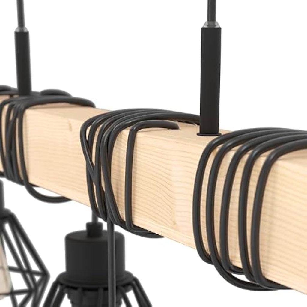 Eglo Townshend 5 Industrial Pendant Light – 6-Light Wood & Metal