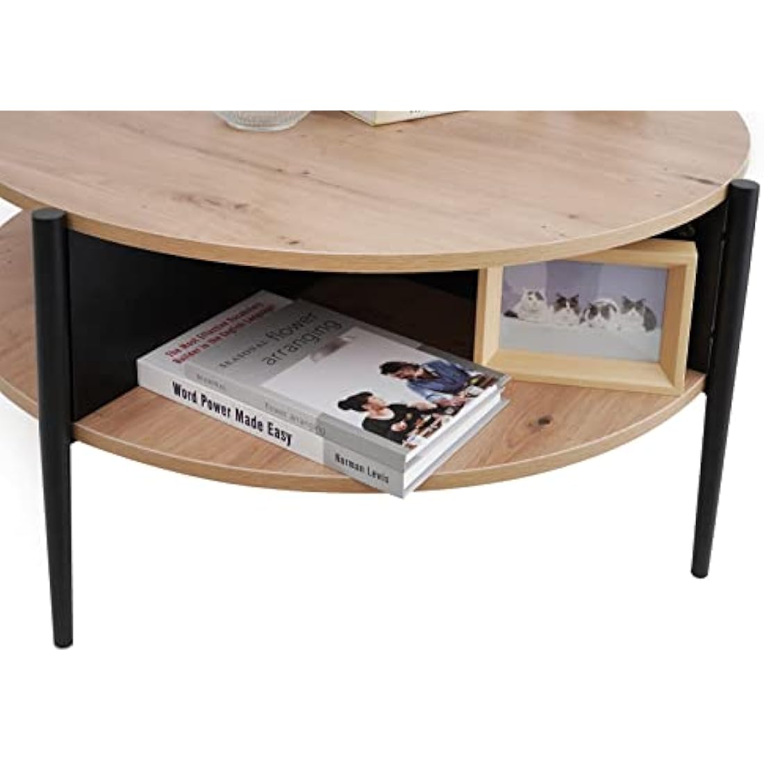 Round Wood Coffee Table – 2-Tier Industrial Sofa Table