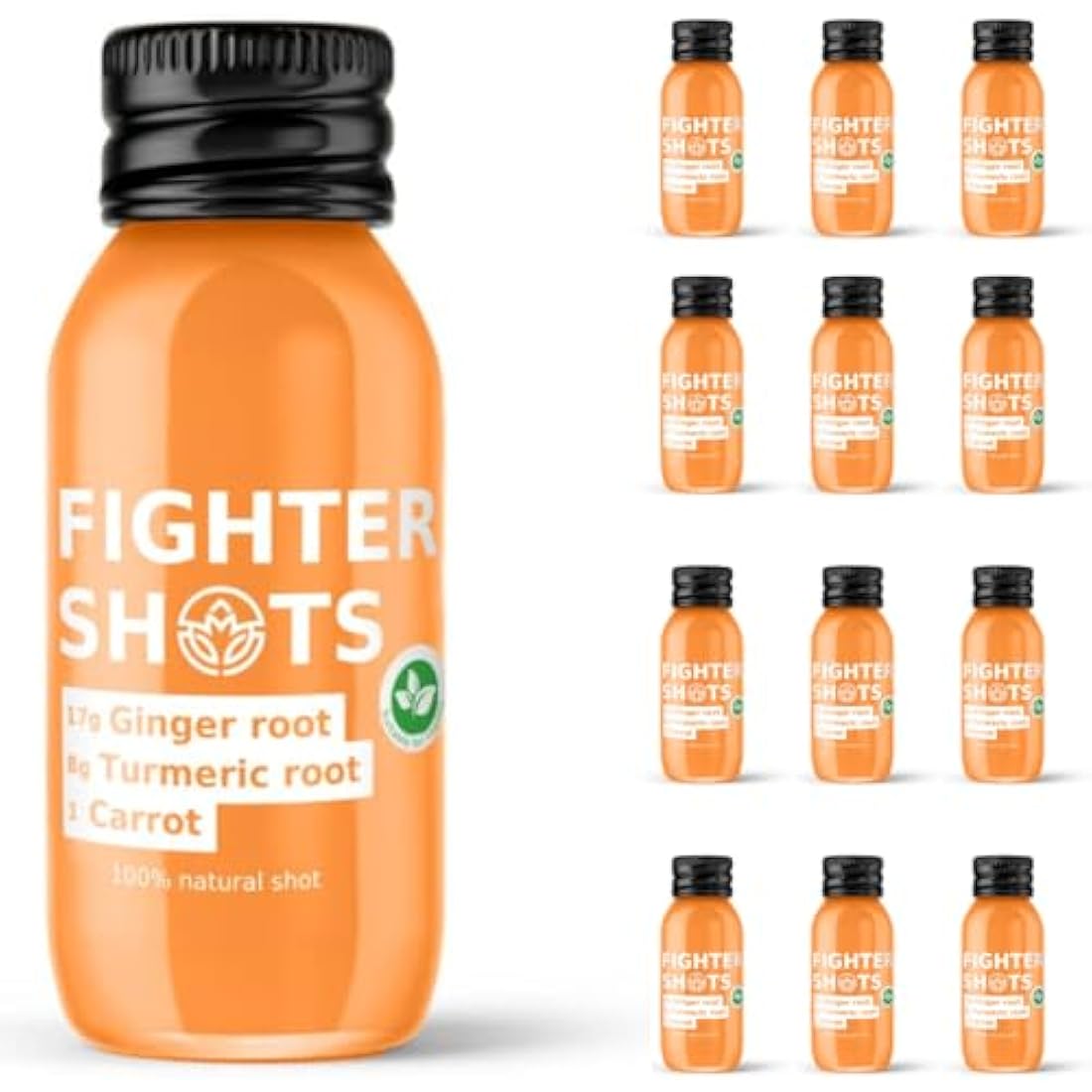 Fighter Shots Ginger Turmeric Immune Support Shots - Vegan (12 x 60ml)