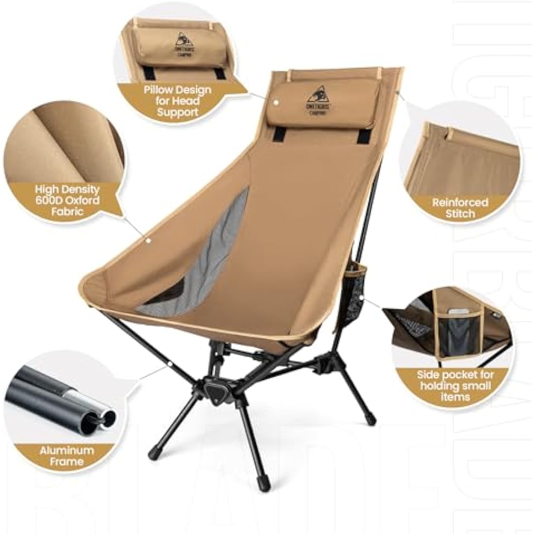 OneTigris Tigerblade High Back Camping Chair | Heavy Duty Folding Seat
