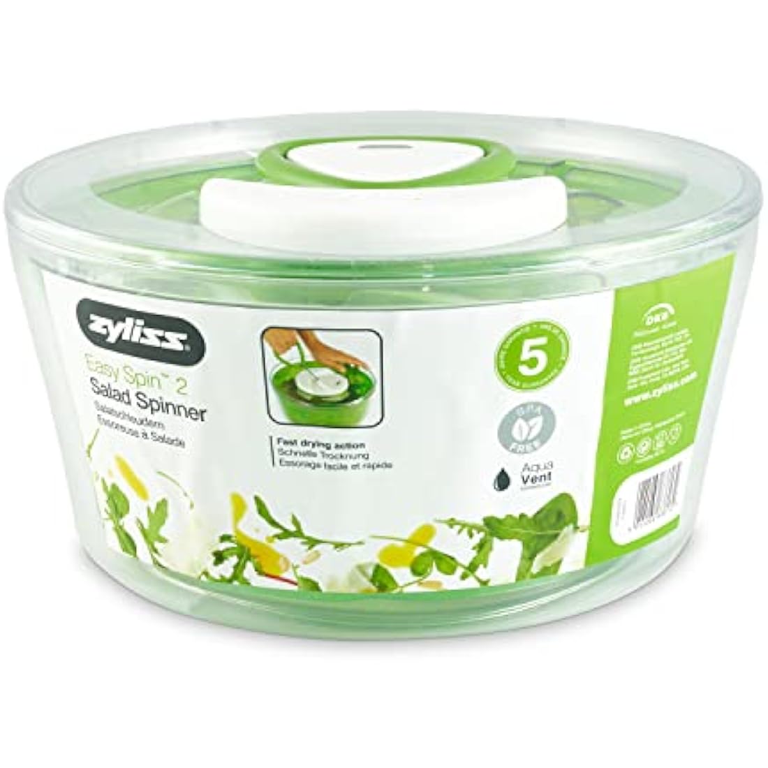 Zyliss Easy Spin 2 Salad Spinner – Large 6L Green Vegetable Dryer