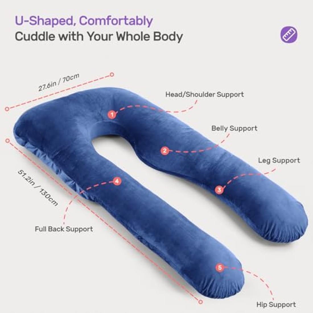 Nuliie U-Shaped Pregnancy Pillow – Full Body Support Velvet Cover