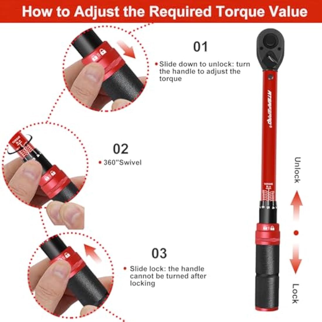 ATsafepro 3/8 Inch Drive Click Torque Wrench | 10-120 Nm Dual-Direction