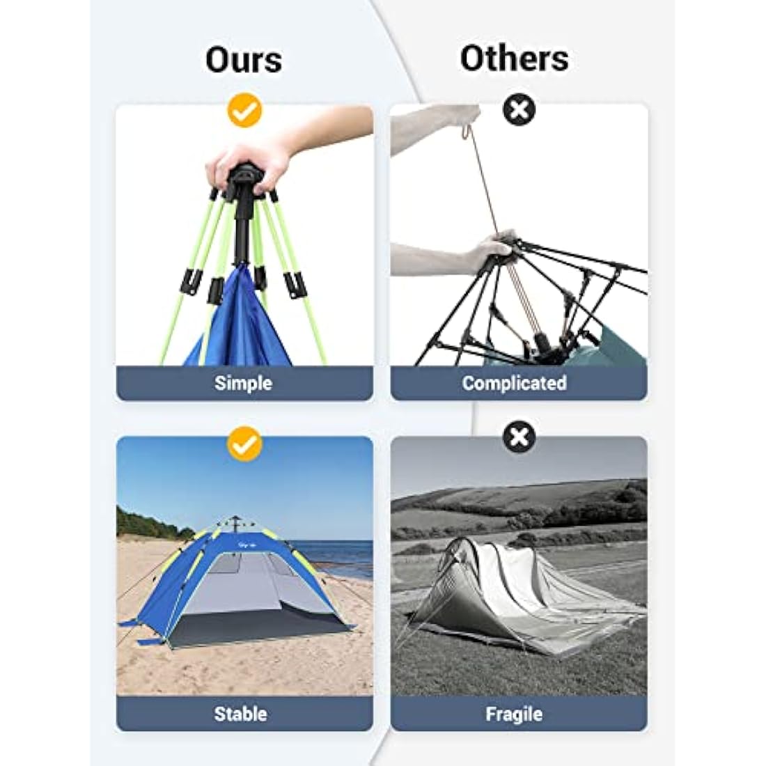 Glymnis Pop Up Beach Tent | 3-4 Person UV Protection Sun Shelter