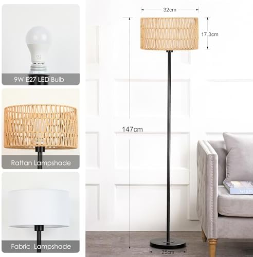 Rattan Boho Floor Lamp | 3 Color Temperature Standing Lamp