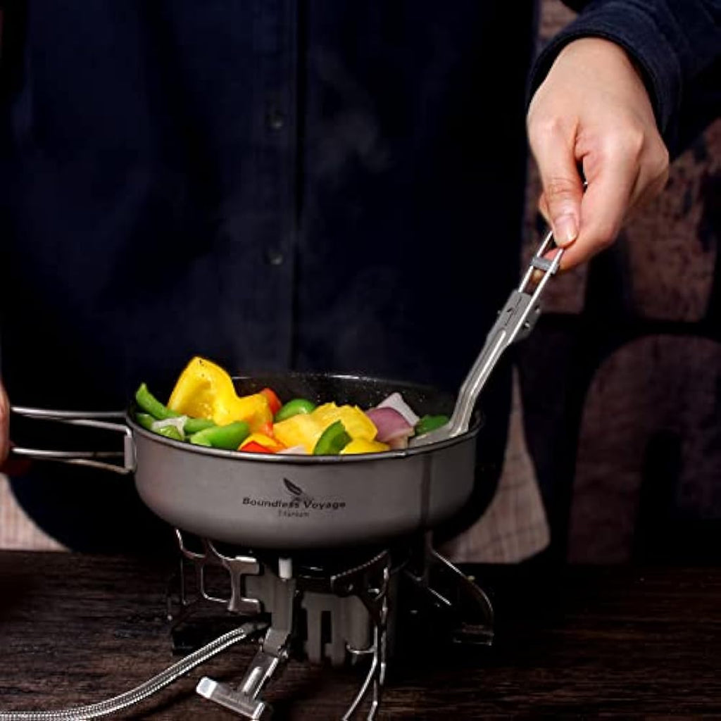iBasingo 1000ml Titanium Camping Frying Pan with Lid & Folding Handle