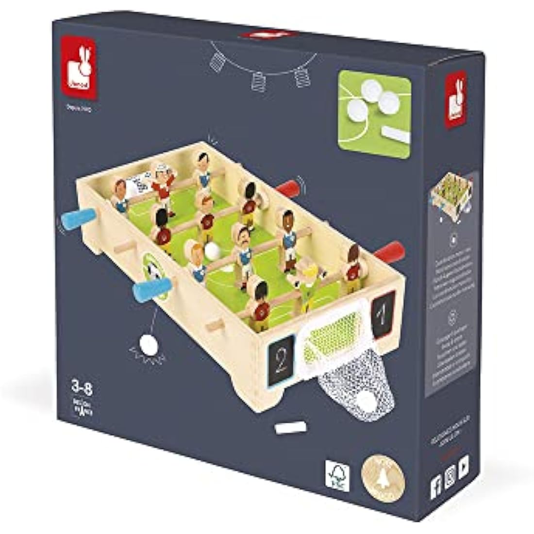 Janod Mini Wooden Table Football – Portable Foosball Game for Kids