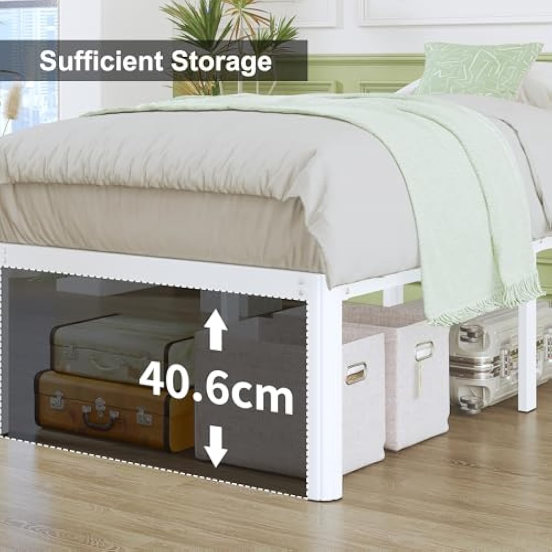 Lutown Super King Metal Bed Frame – Heavy Duty Storage Platform, White