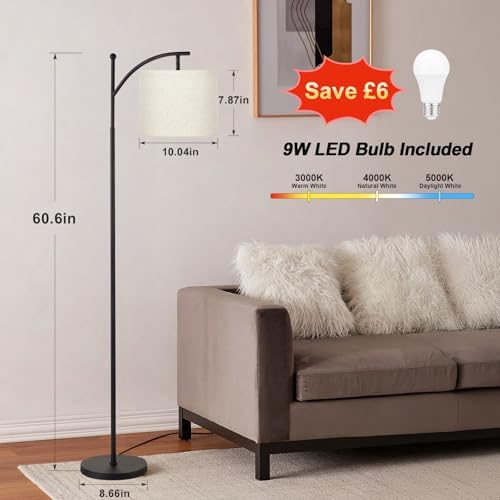 Aooshine Modern Arc Floor Lamp | 3 Color Temperatures & Beige Shade