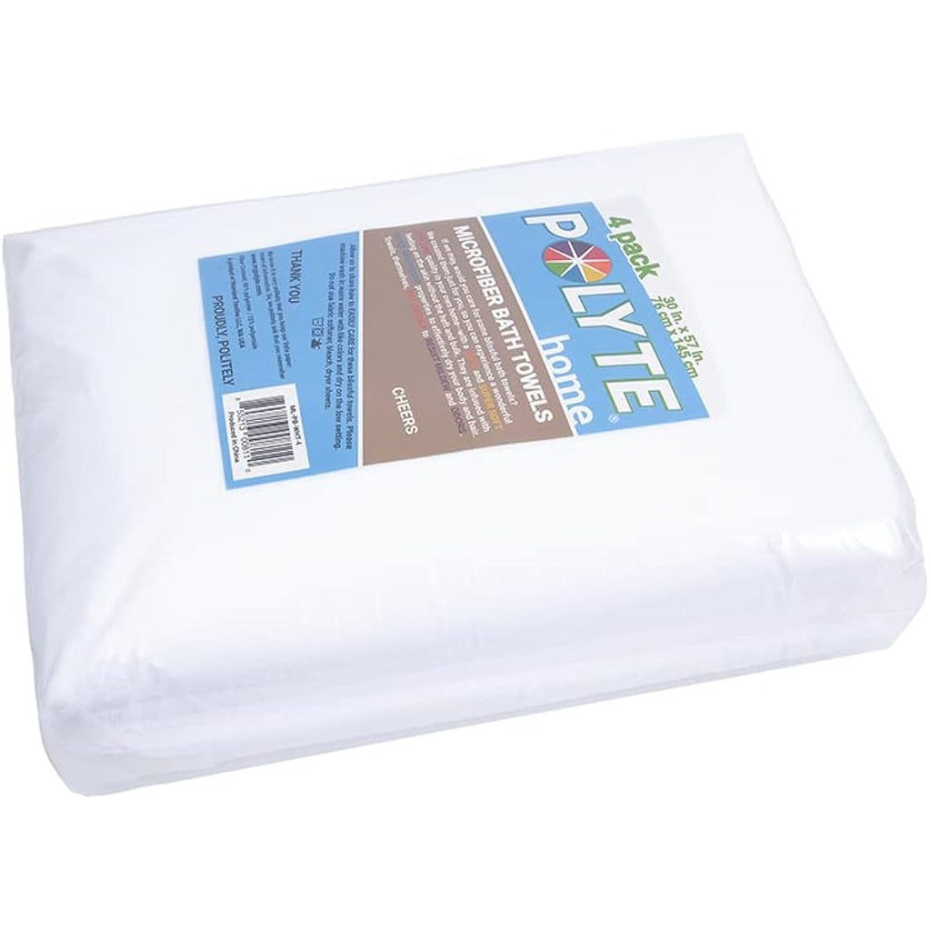 Polyte Microfibre Bath Towel - Quick Dry Lint Free Pack of 4 (White)