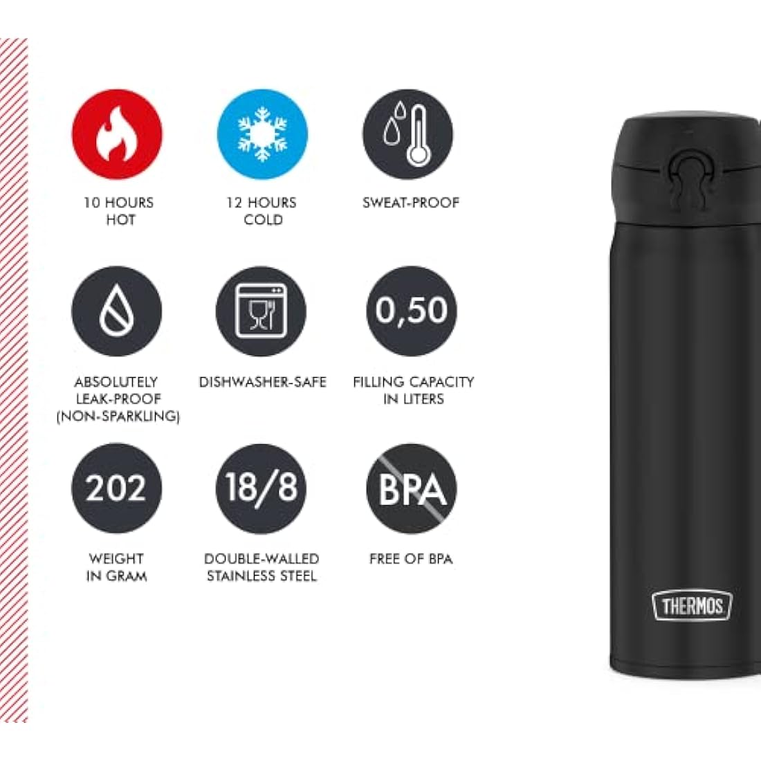 Thermos Ultralight Flask – 500ml Lightweight Stainless Steel Bottle