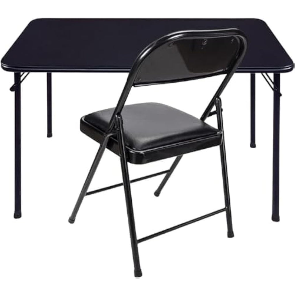 Folding Desk and Chair Set | Portable Black Steel Table
