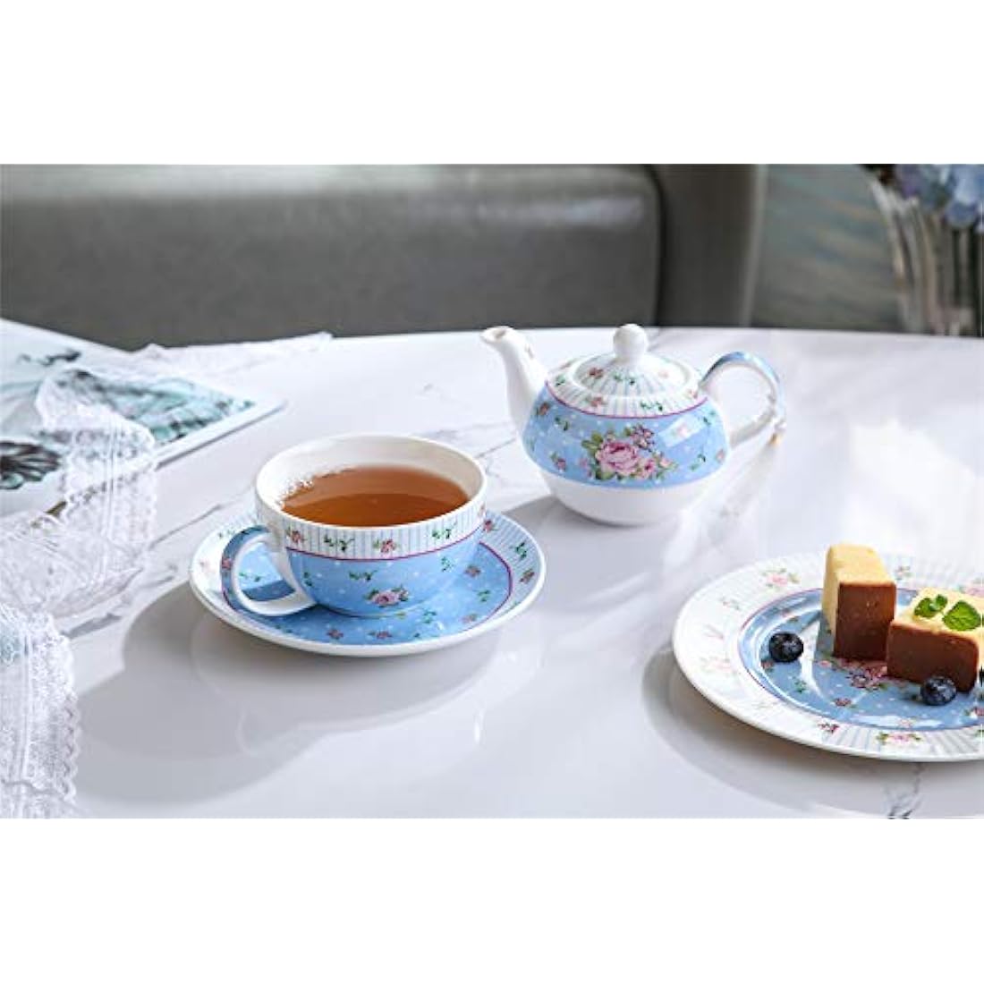 London Boutique Tea for One Set - Vintage Rose Porcelain Teapot and Cup