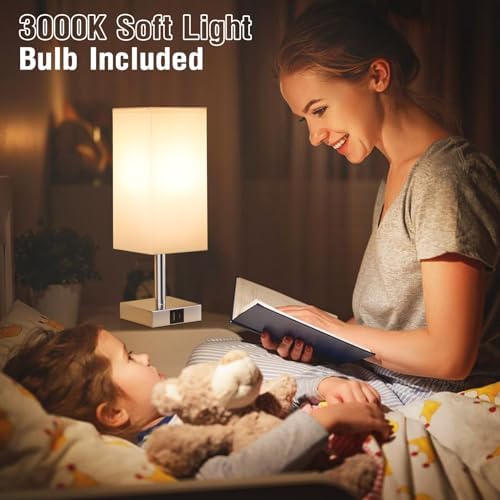 Aooshine Bedside Lamps Set of 2 | 3-Way Dimmable Touch Lamp with USB-C+A