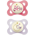 MAM Night Glow in the Dark Silicone Pacifier | Pink, 0-6 Months, 2-Pack