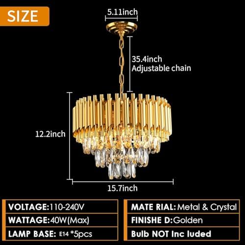 Modern Gold K9 Crystal Chandelier – 3-Tier Round Light Fixture
