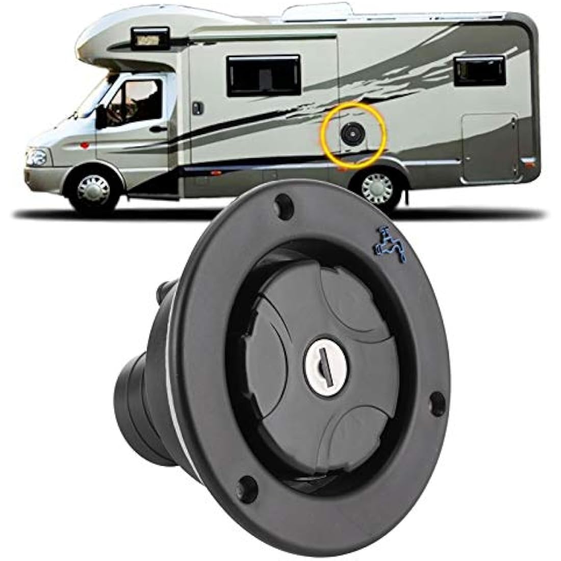 Jolof Store RV Locking Fresh Water Inlet Cap - Leakproof Black Filler