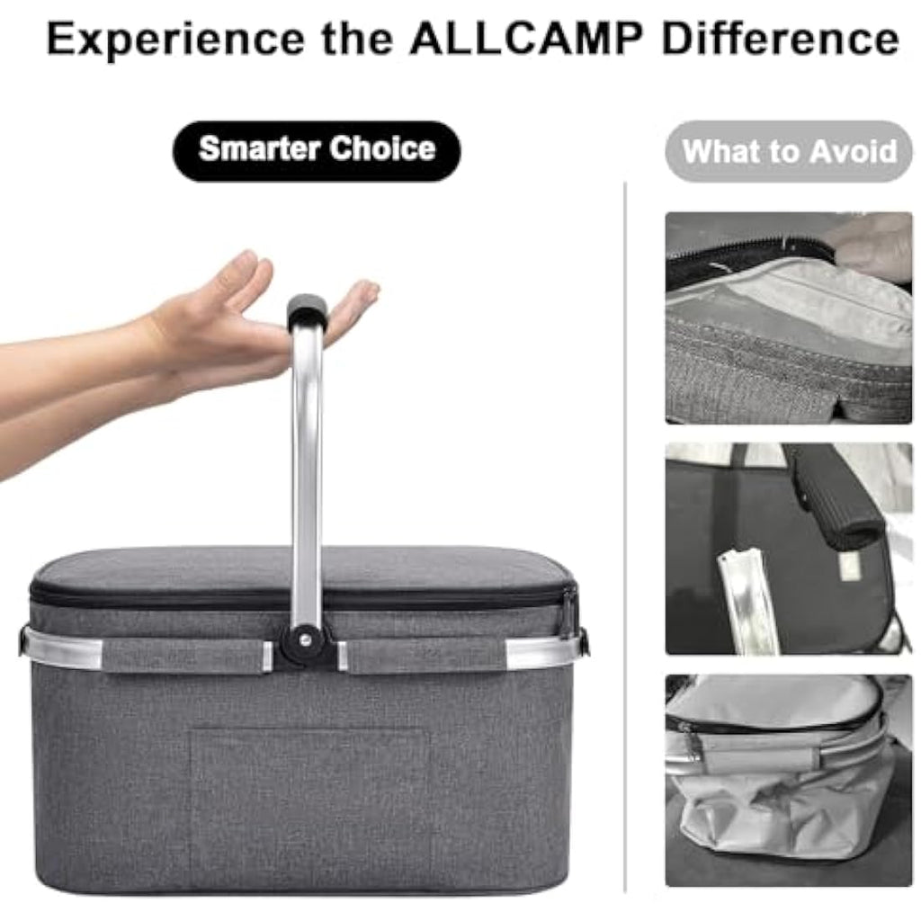 Insulated Picnic Basket | Foldable Leakproof Cooler Bag