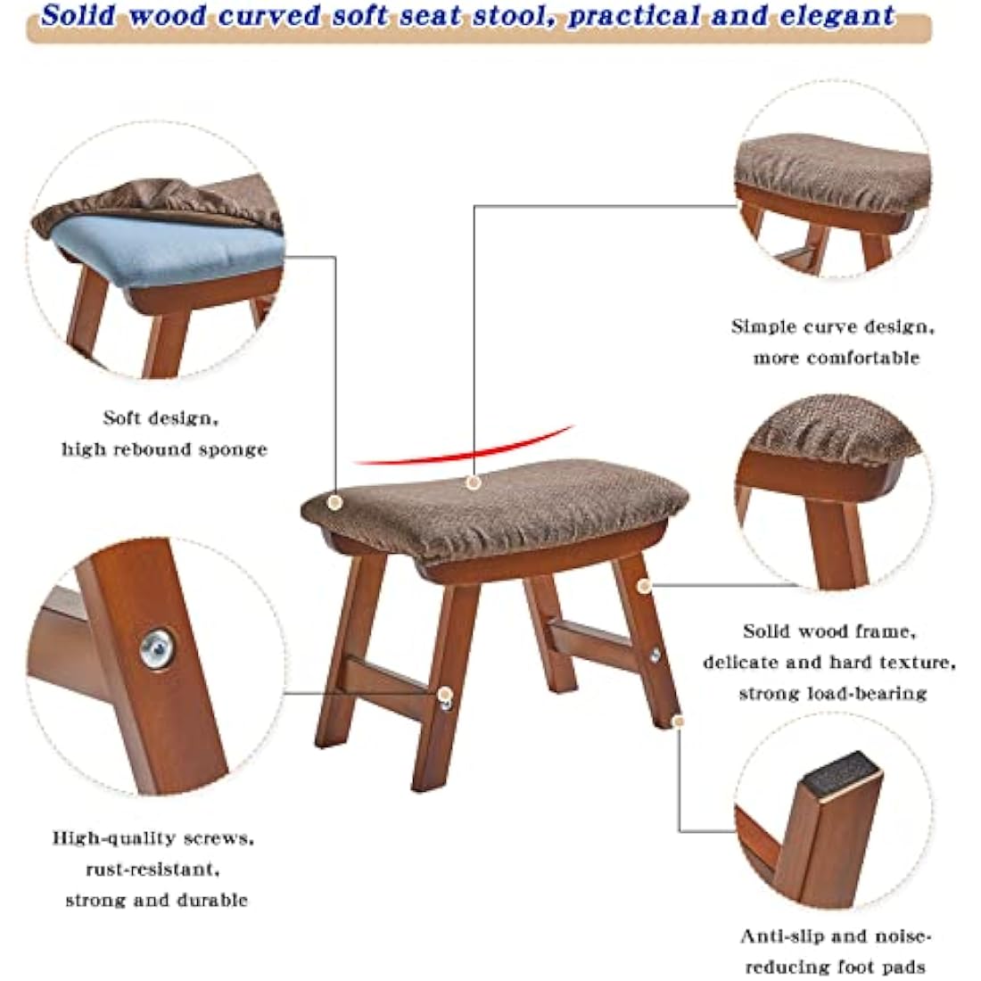 Aibiju Wooden Footstool – Padded Beech Wood Ottoman with Removable Cover
