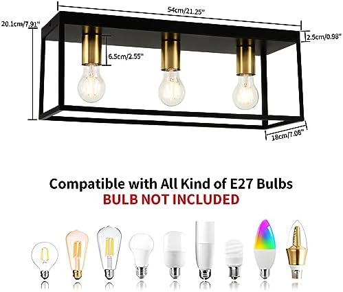 Jolof Store 3-Light Industrial Flush Mount Black Metal Cage Ceiling Light