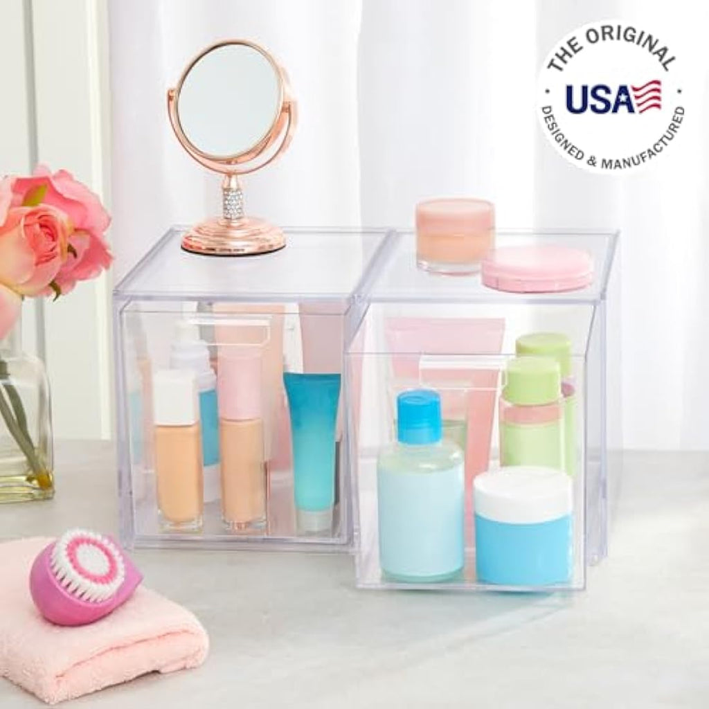 STORi Audrey Clear Stackable Cosmetic Organizer Drawers | Set of 2
