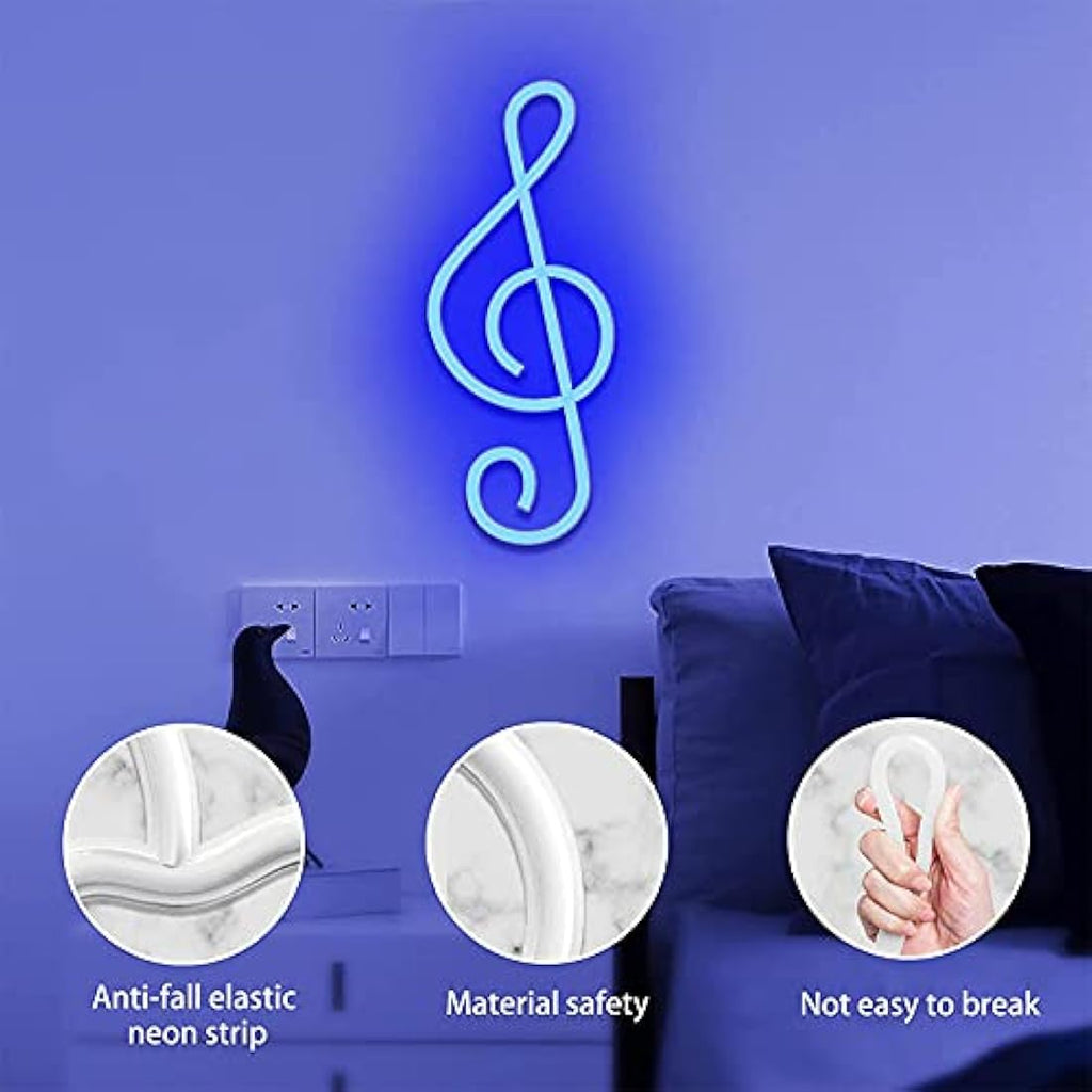 ENUOLI Music Note Neon Sign – Blue LED Wall Decor for Bedroom & Party
