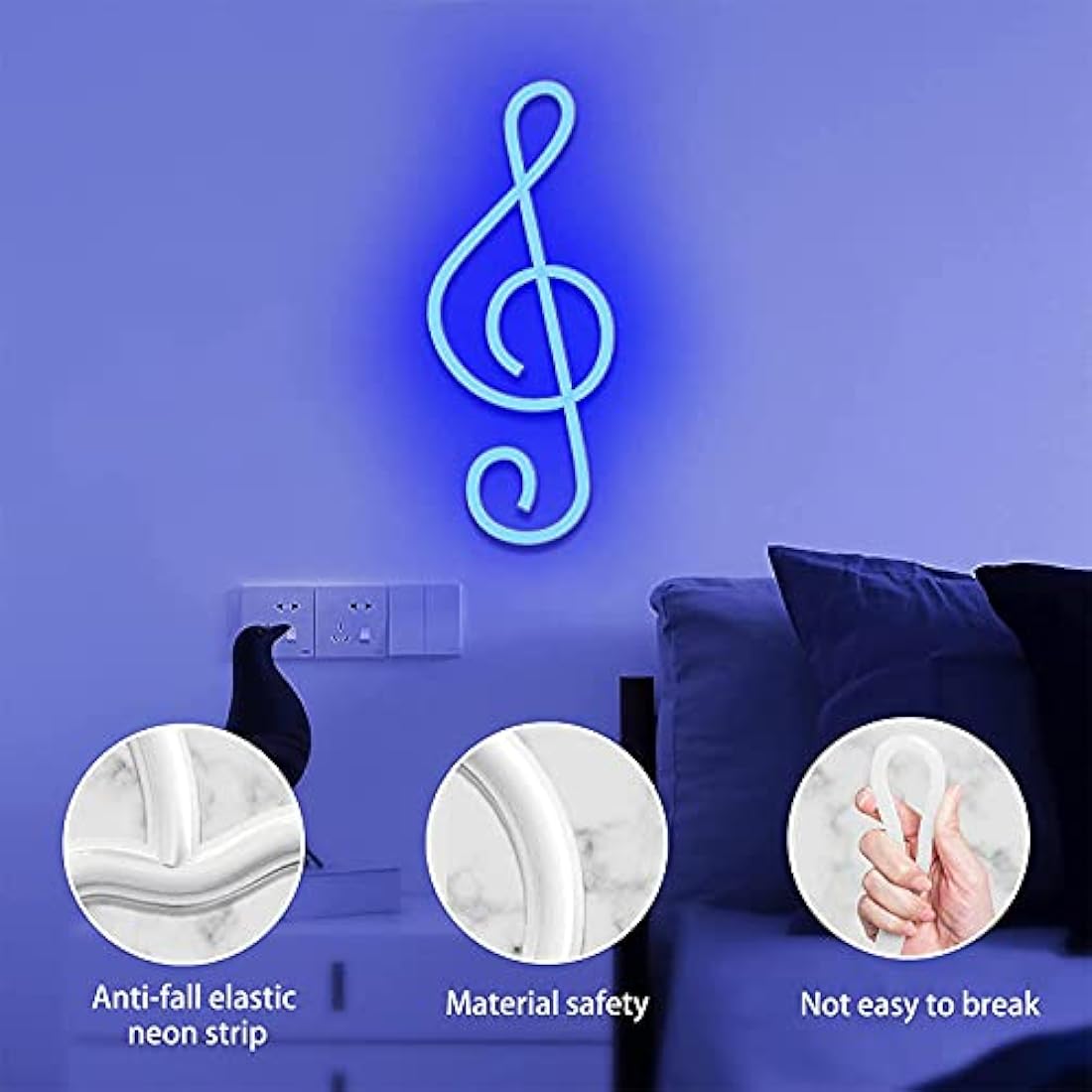 ENUOLI Music Note Neon Sign – Blue LED Wall Decor for Bedroom & Party