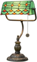 Blivuself Tiffany Style Green Banker Desk Lamp | Stained Glass Retro Light