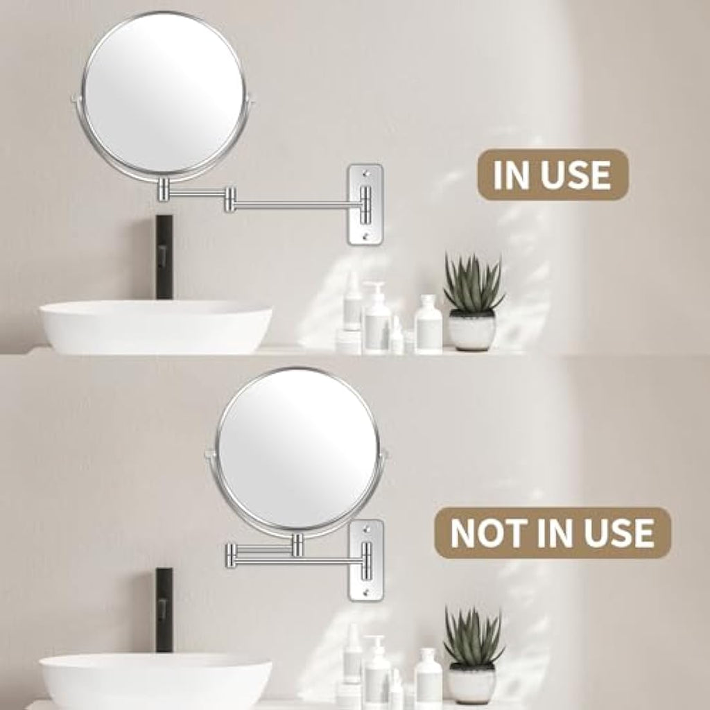 BTremary 9” Wall Mounted Makeup Mirror | 1X/7X Magnifying Chrome Vanity