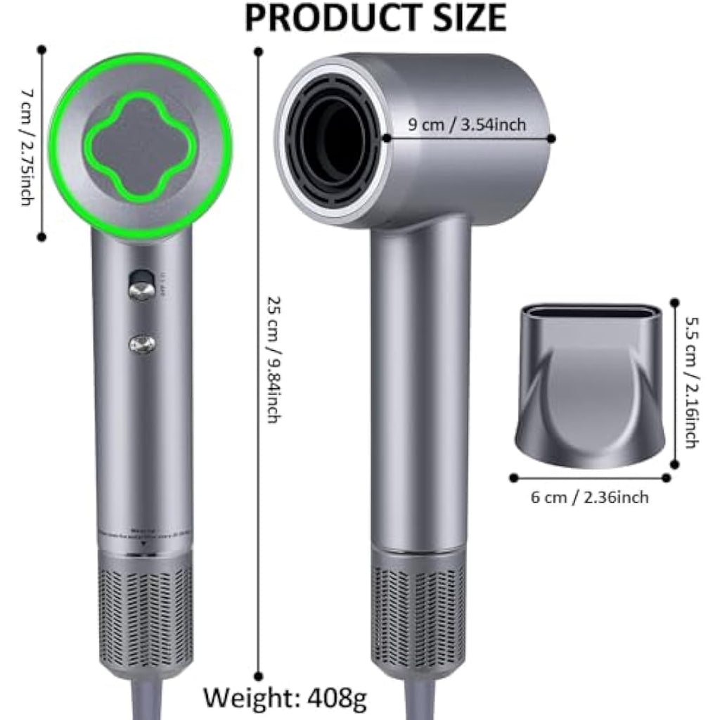 Jolof Store Ionic Hair Dryer – 1600W High Speed Brushless Motor, Silver