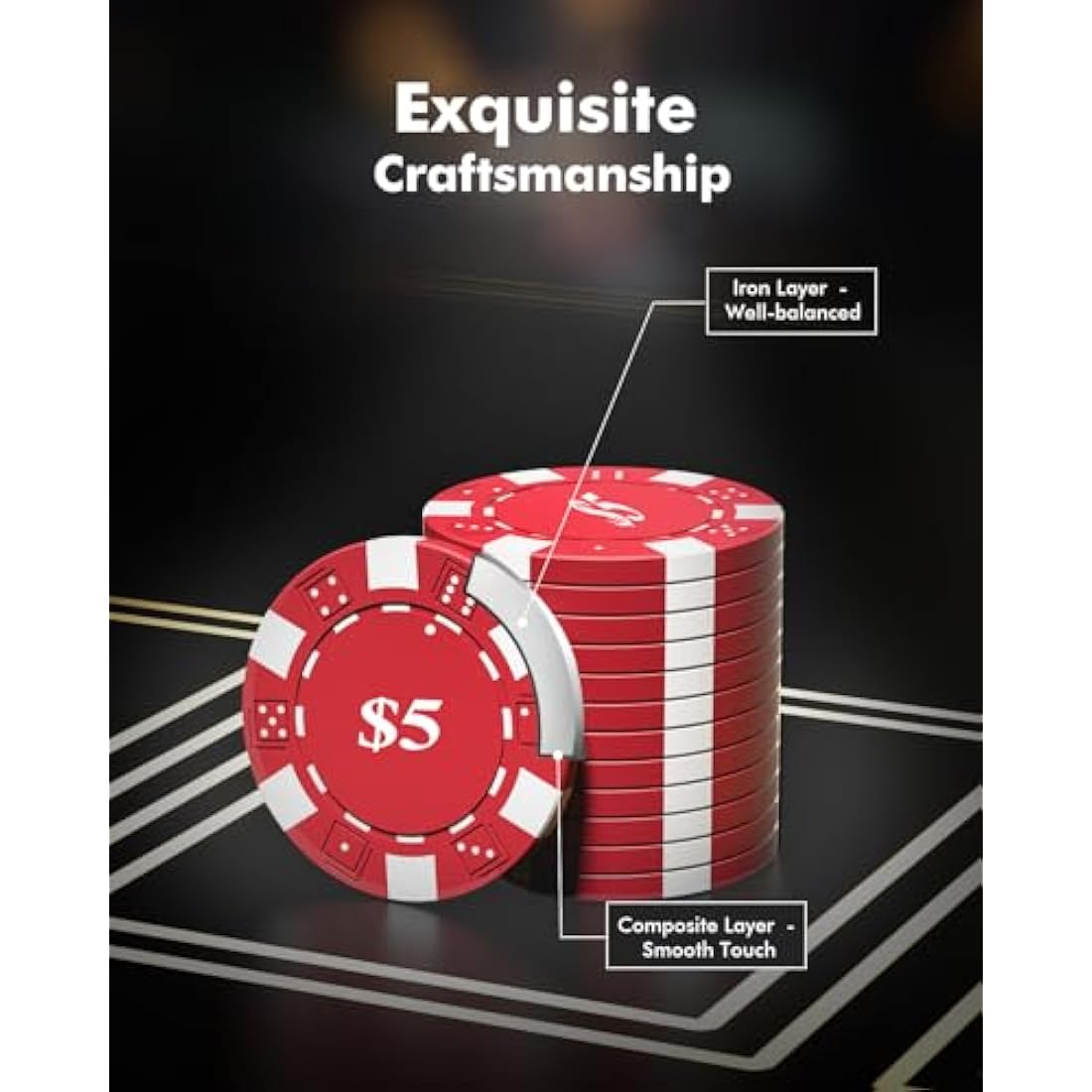 HEITOK 600-Piece Poker Chips Set | 11.5g Weighted Casino Chips with Case