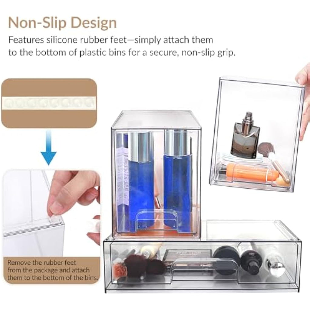 Stackable Clear Plastic Makeup Storage Drawers – 3 Pack