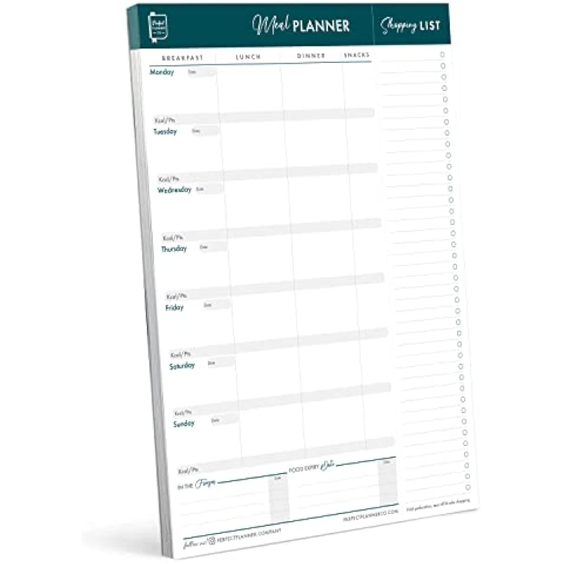 Perfect Planner Co Magnetic Weekly Meal Planner Pad | A4 Teal 50 Pages