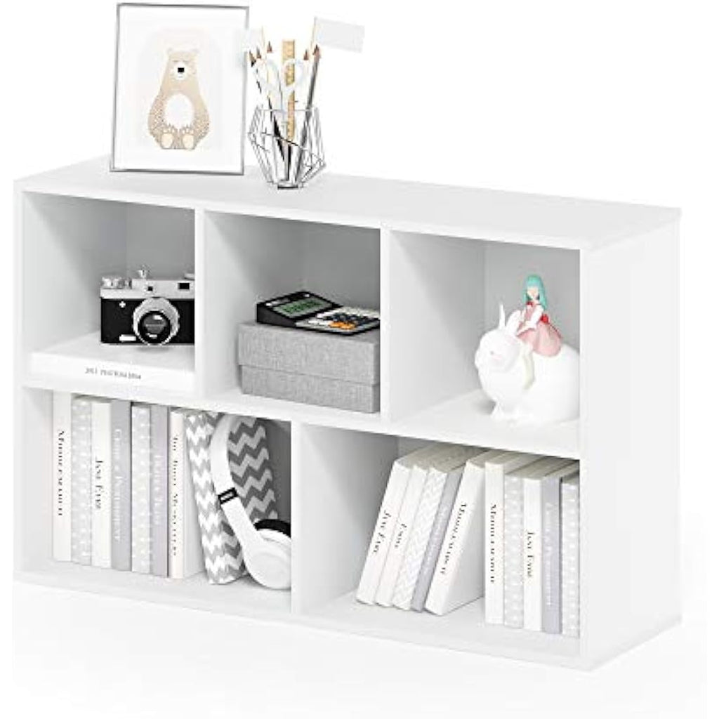 Furinno Luder 5-Cube Reversible Open Shelf - White Storage Bookshelf