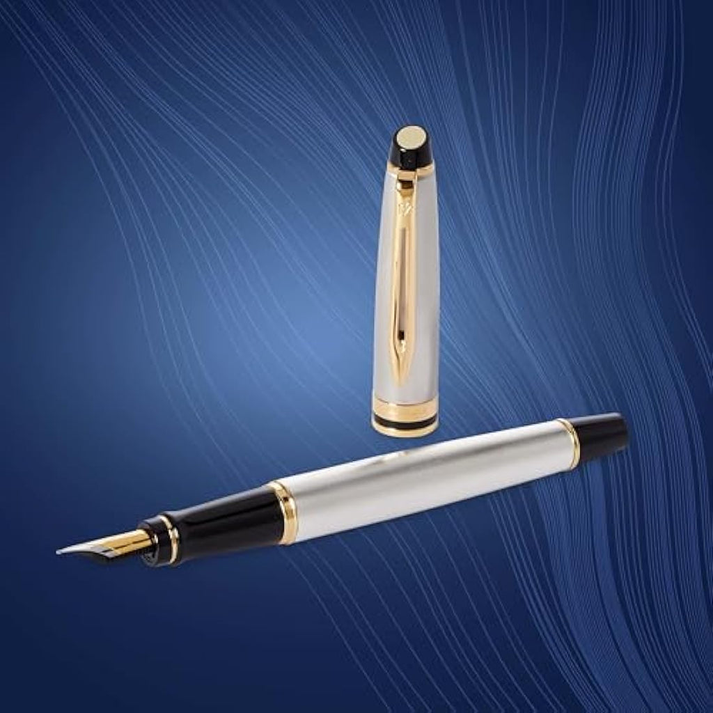 Waterman Expert Fountain Pen | Stainless Steel & 23k Gold Trim | Medium Nib