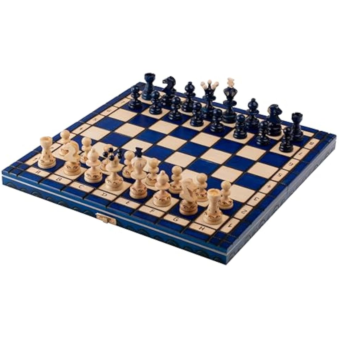 Master of Chess 13.8" Blue Wooden Chess Set – Handmade Travel Board