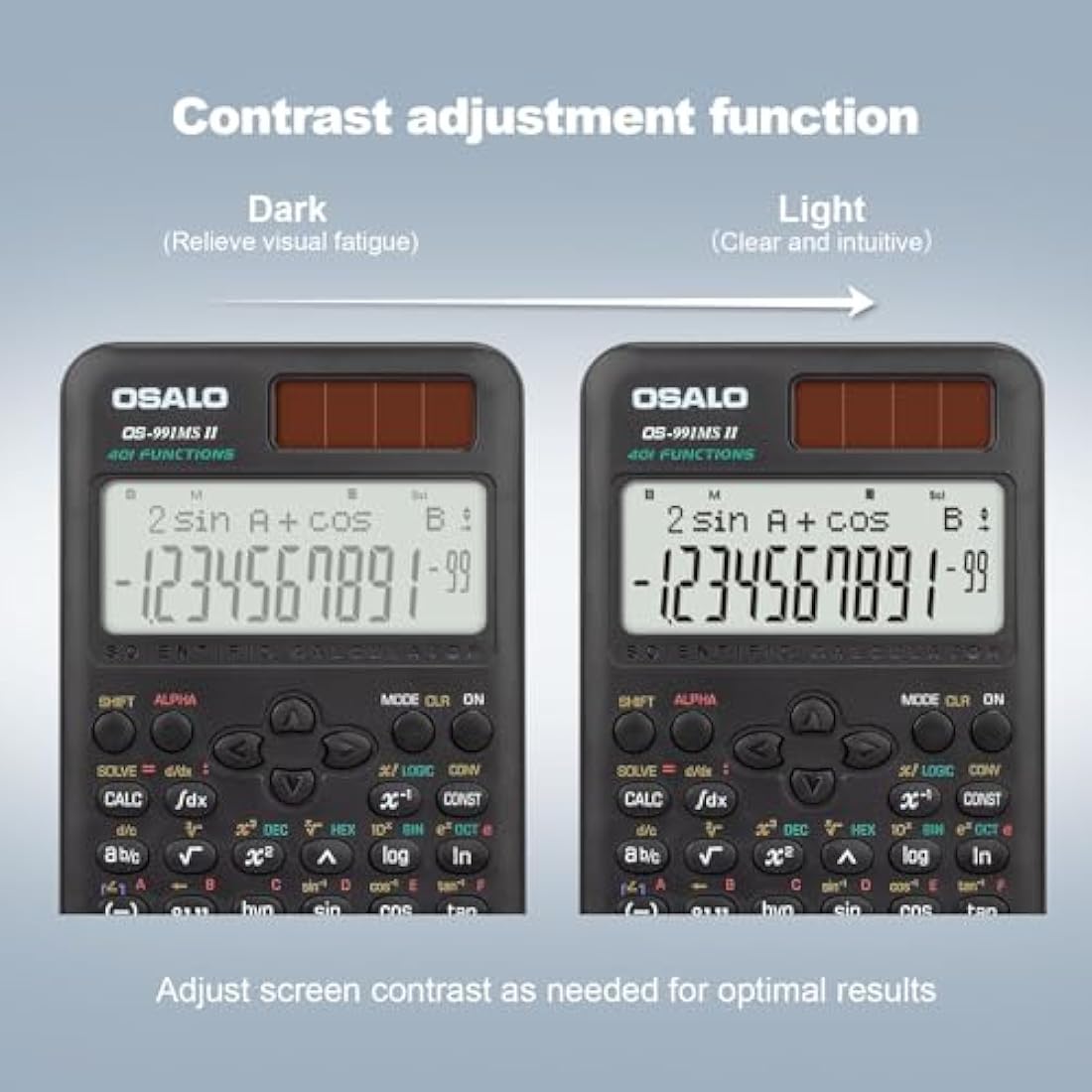 OSALO Scientific Calculator | 401 Functions Dual Power Solar & Battery