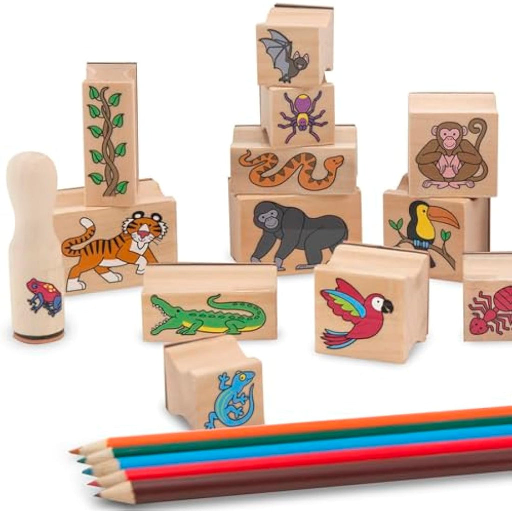 Melissa & Doug Rain Forest Stamp-a-Scene Set - 20 Wooden Stamps