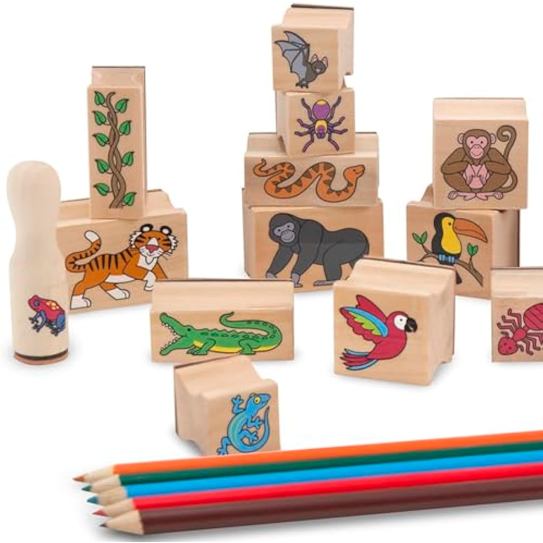 Melissa & Doug Rain Forest Stamp-a-Scene Set - 20 Wooden Stamps