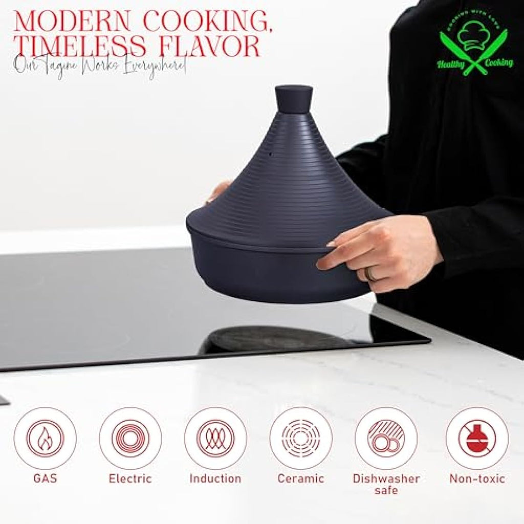 INTIGNIS Nonstick Moroccan Tagine Pot – 28cm Induction Casserole Dish
